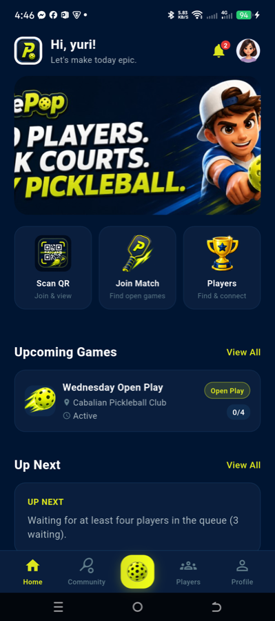 PicklePop home screen